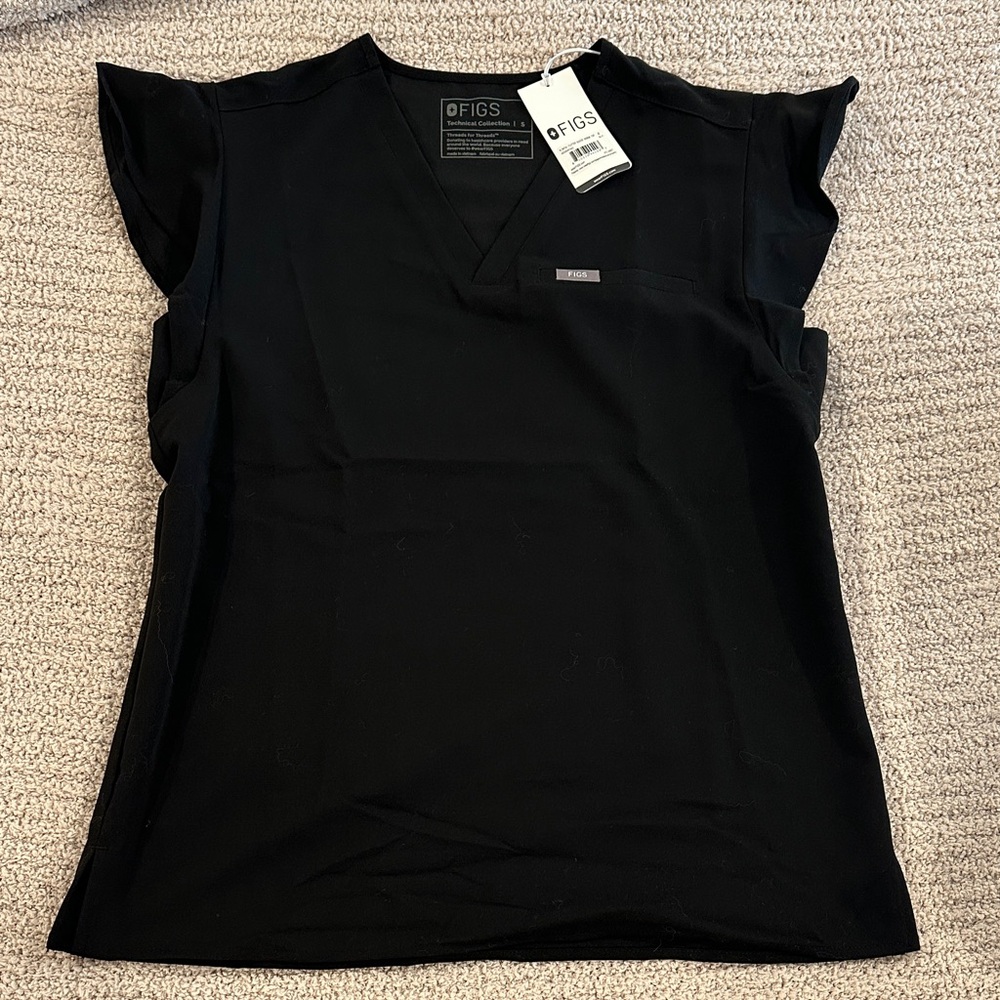 Figs Women's Flutter Sleeve Black Scrub Top